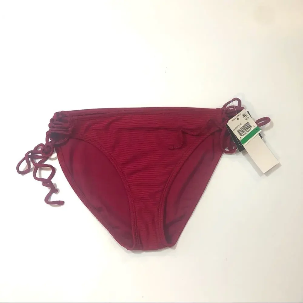 Hula Honey ribbed side tie bikini swim bottom Lg